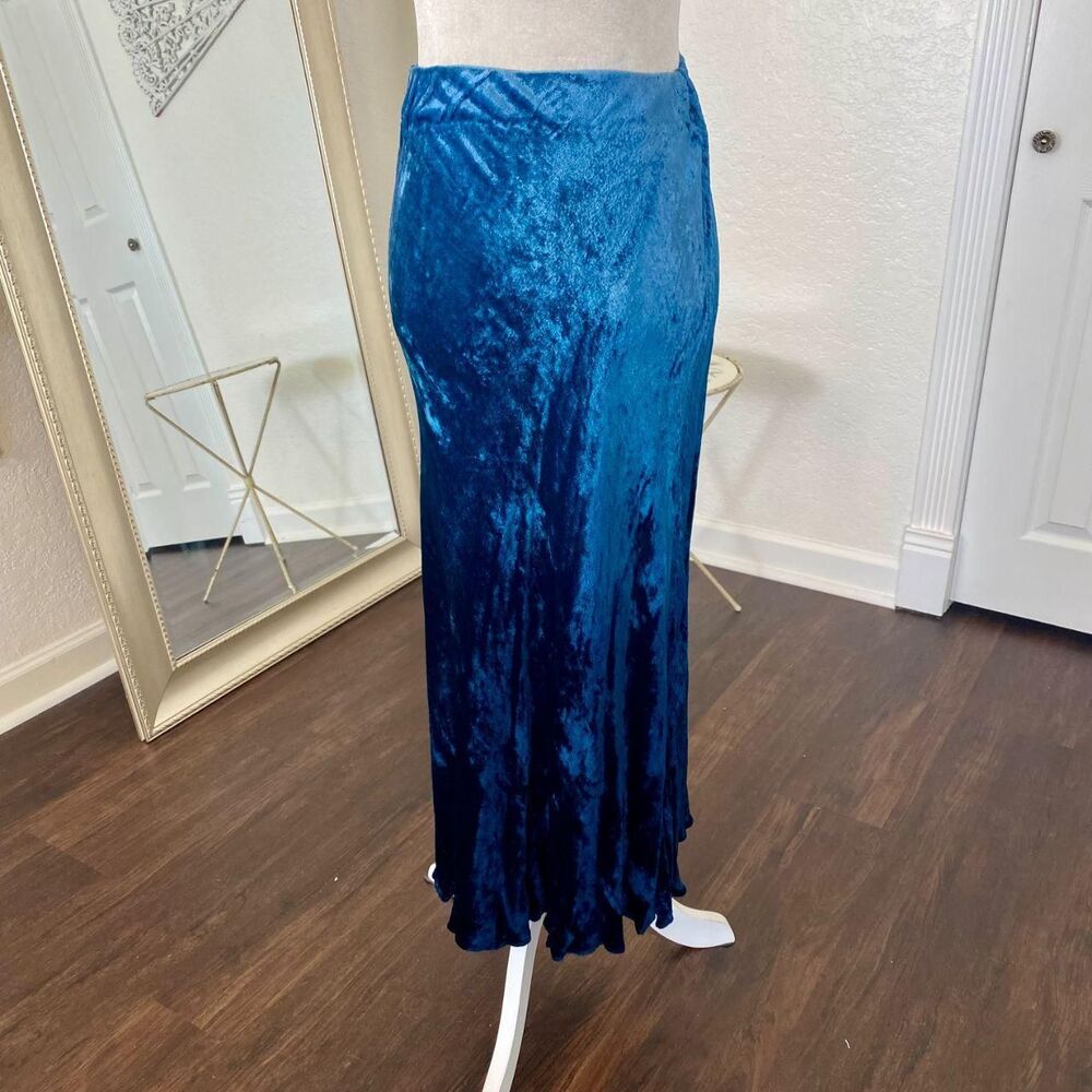 Celestial Whimsygoth Blue Navy Color Gradient Velvet Midi Maxi Skirt XS / S - Picture 4 of 5